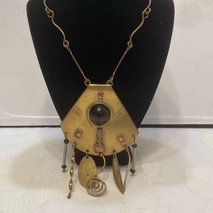 Vintage Gold  Black And Copper Abstract Necklace